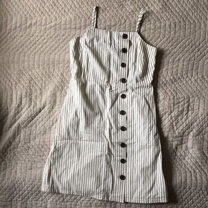 Cream & Navy Striped Dress w/ Buttons | M